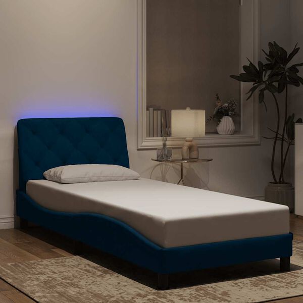 vidaXL Cadre de lit avec LED sans matelas bleu 90x190 cm velours