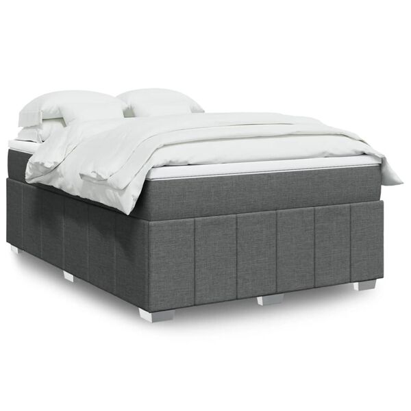 vidaXL Sommier &agrave; lattes de lit avec matelas Gris fonc&eacute; 140x200cm Tissu
