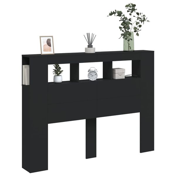 vidaXL Tête de lit à LED noir 140x18,5x103,5 cm bois d'ingénierie