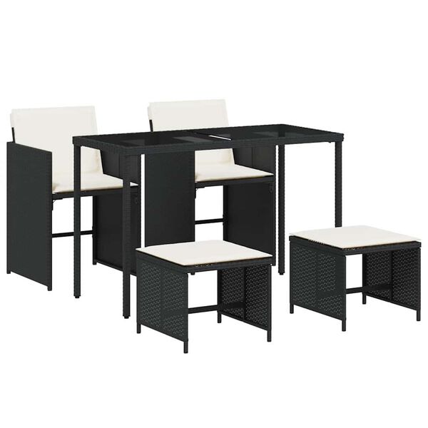 vidaXL Ensemble &agrave; manger de jardin coussins 5pcs Noir R&eacute;sine tress&eacute;e