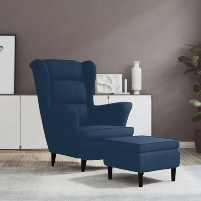 vidaXL Fauteuil à oreilles avec tabouret bleu velours