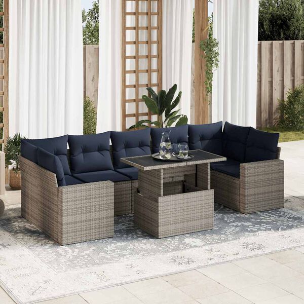 vidaXL Salon de jardin avec coussins 8 pcs gris r&eacute;sine tress&eacute;e acacia