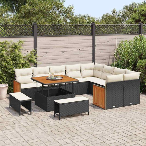 vidaXL Ensemble de canap&eacute; de jardin avec coussin 12 pcs Noir et Cr&egrave;me