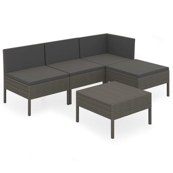 vidaXL Salon de jardin 5 pcs avec coussins résine tressée gris