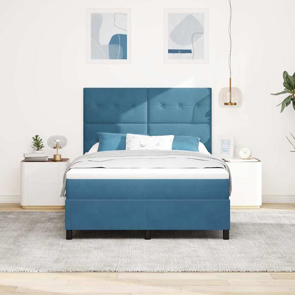 vidaXL Lit &agrave; ressort LED avec matelas Bleu fonc&eacute; 140 x 190 cm tissu