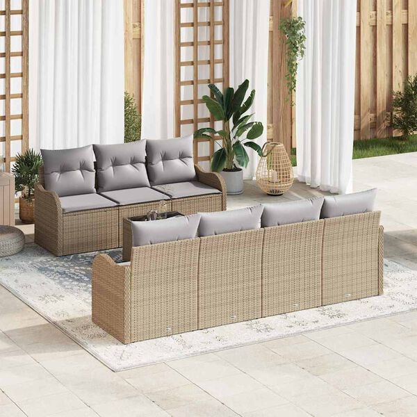 vidaXL Ensemble de canap&eacute; de jardin avec coussin 8 pcs Beige et gris