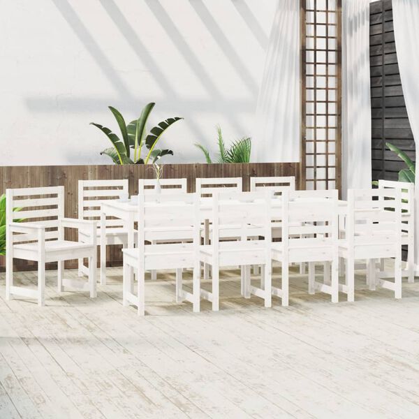 vidaXL Ensemble à manger de jardin 11 pcs blanc bois massif de pin