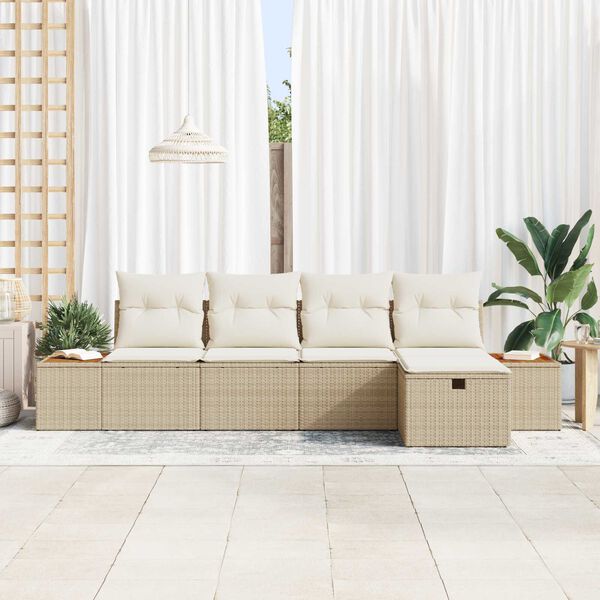 vidaXL Ensemble de canap&eacute; de jardin 5 pcs Beige Poly rotin