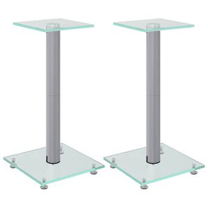 vidaXL Supports de haut-parleurs 2 pcs argent&eacute; verre tremp&eacute; 1 pilier