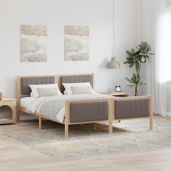 vidaXL Cadre de lit Marron et taupe 160 x 200 cm Bois massif en pin