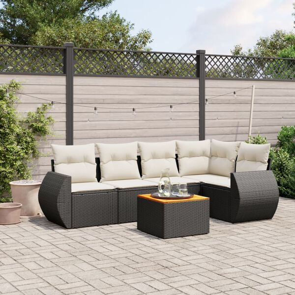 vidaXL Salon de jardin 6 pcs avec coussins noir r&eacute;sine tress&eacute;e