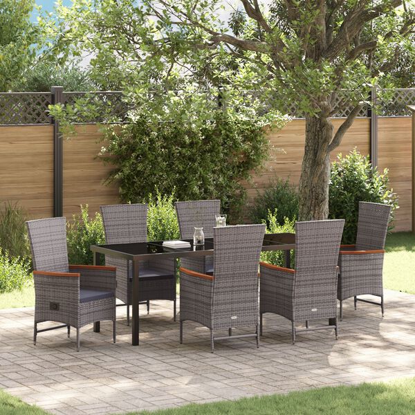 vidaXL Ensemble de salle &agrave; manger pour jardin avec coussin 7 pcs Gris