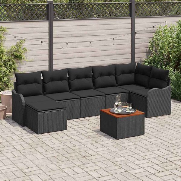 vidaXL Ensemble de canapé de jardin 8 pcs Noir Poly rotin