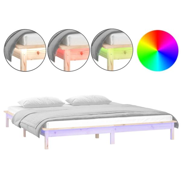 vidaXL Cadre de lit &agrave; LED 180x200 cm Super King bois massif
