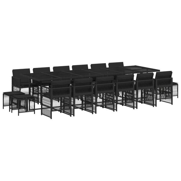 vidaXL Ensemble &agrave; manger de jardin 17 pcs coussins noir r&eacute;sine tress&eacute;e