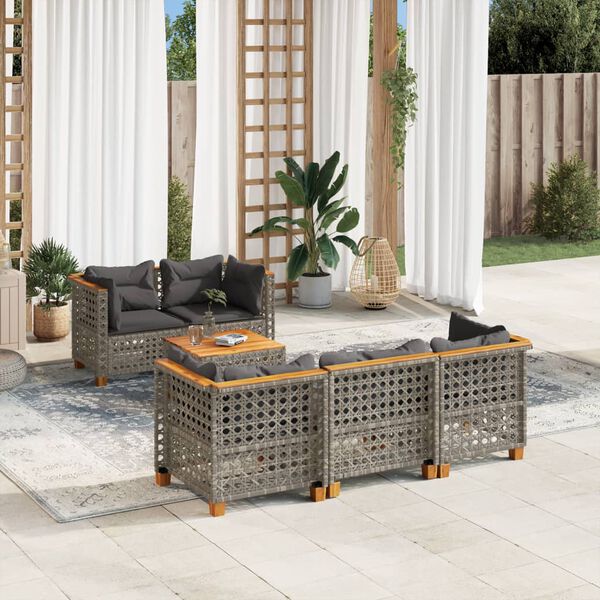 vidaXL Salon de jardin 6 pcs avec coussins gris résine tressée