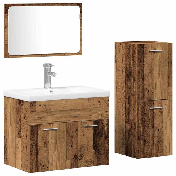 vidaXL Ensemble de mobilier de salle de bain avec porte 4 pcs Marron