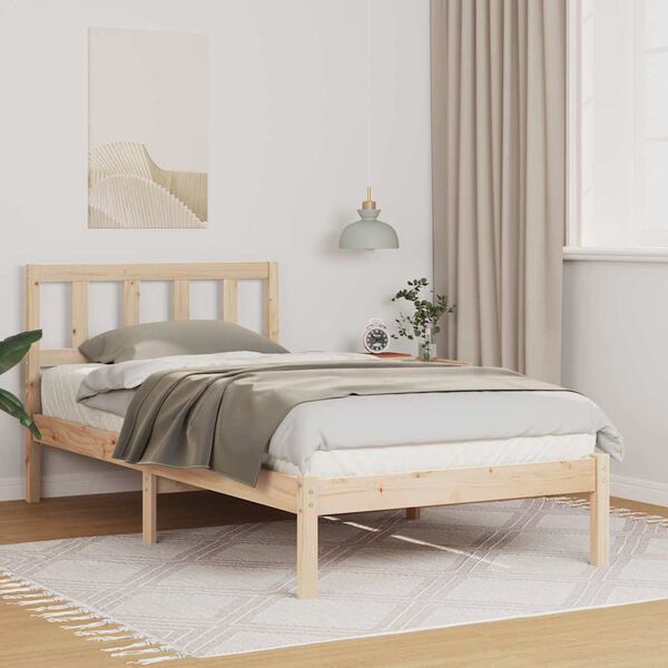 vidaXL Cadre de lit avec t&ecirc;te de lit Marron 75 x 190 cm Pin massif