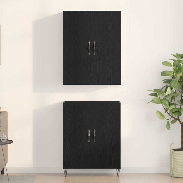 vidaXL Haut Armoire 2 pcs Ch&ecirc;ne noir Bois d'ing&eacute;nierie et verre