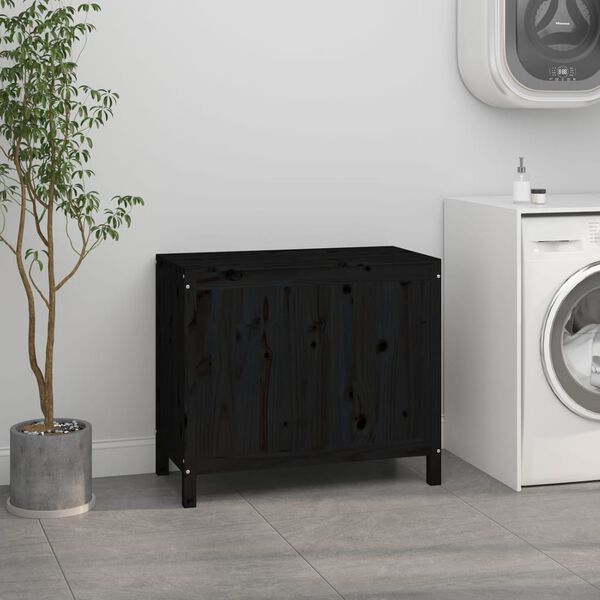 vidaXL Bo&icirc;te &agrave; linge Noir 88,5x44x76 cm Bois massif de pin