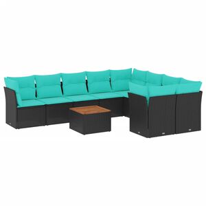 vidaXL Salon de jardin 10 pcs avec coussins noir r&eacute;sine tress&eacute;e