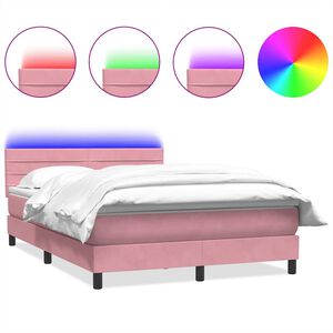 vidaXL Sommier &agrave; lattes de lit avec matelas et LED rose 140x210 cm velours