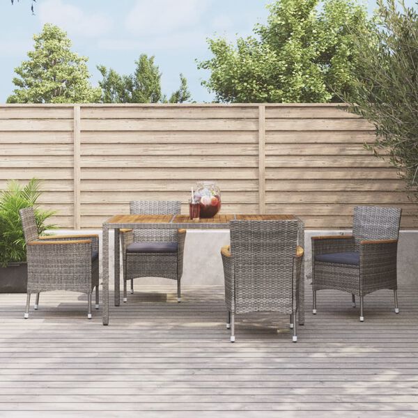 vidaXL Ensemble &agrave; manger de jardin 5 pcs coussins gris r&eacute;sine tress&eacute;e