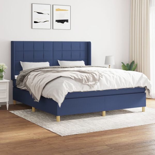 vidaXL Sommier &agrave; lattes de lit avec matelas Bleu 180x200 cm Tissu
