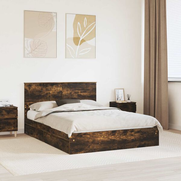 vidaXL Lit de Rangement Ch&ecirc;ne fum&eacute; 160 x 200 cm Bois d'ing&eacute;nierie