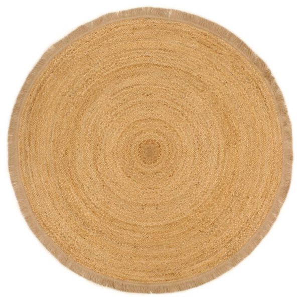 vidaXL Tapis tressé avec bord brodé 90 cm Jute Rond