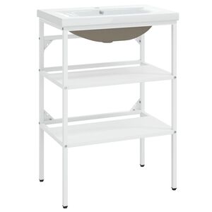 vidaXL Cadre de lavabo de salle de bain vasque &agrave; encastrer Blanc Fer