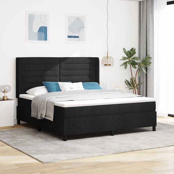 vidaXL Lit &agrave; ressorts avec matelas Noir 180 x 200 cm tissu