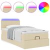 vidaXL Lit ottoman avec matelas et LED cr&egrave;me 90x200 cm tissu