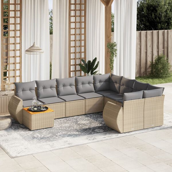vidaXL Salon de jardin avec coussins 10 pcs beige r&eacute;sine tress&eacute;e