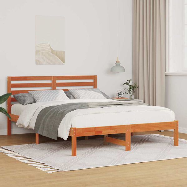 vidaXL Cadre de lit avec t&ecirc;te de lit Brun cire 120 x 190 cm Pin massif