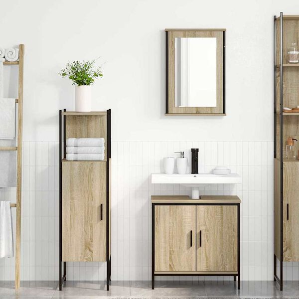 vidaXL Ensemble de mobilier de salle de bain avec &eacute;tag&egrave;re 3 pcs Marron