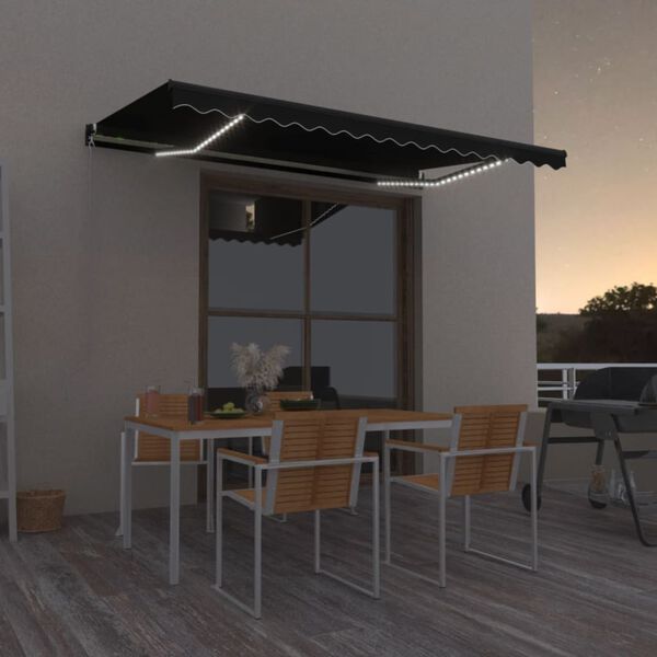 vidaXL Auvent manuel r&eacute;tractable avec LED 400x350 cm Anthracite