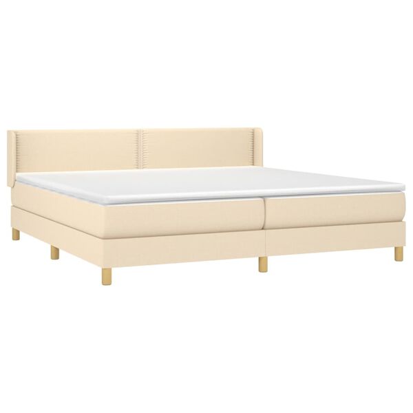 vidaXL Sommier &agrave; lattes de lit avec matelas Cr&egrave;me 200x200 cm Tissu