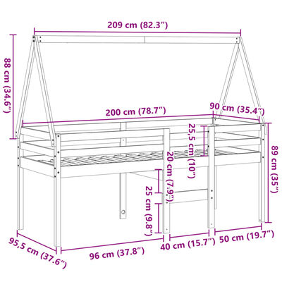 vidaXL Lit haut sans matelas 80x200 cm bois de pin massif