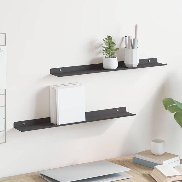 vidaXL &Eacute;tag&egrave;re Murale avec &eacute;tag&egrave;re 2 pcs Noir 60 x 8,5 x 2,5 cm