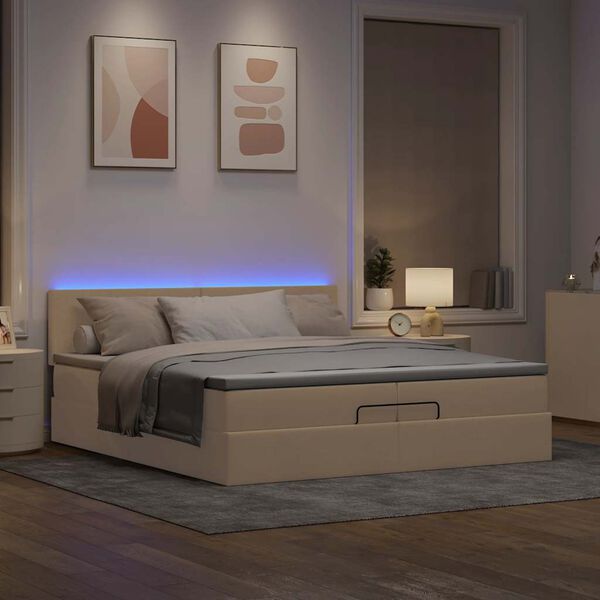 VidaXL Cadre de lit ottoman avec matelas cr&egrave;me 200x200cm tissu