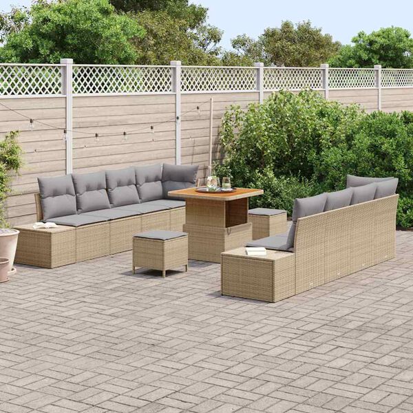 vidaXL Ensemble de canap&eacute; de jardin 11 pcs Beige Poly rotin