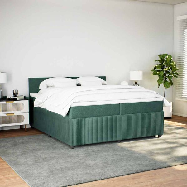 vidaXL Sommier &agrave; lattes de lit et matelas Vert fonc&eacute; 200x200cm Velours