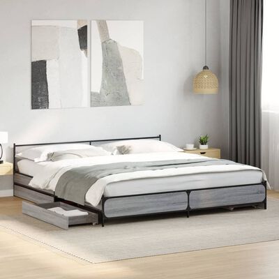 vidaXL Cadre de lit à tiroirs sonoma gris 180x200 cm bois d'ingénierie