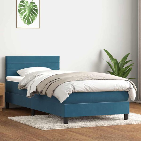 vidaXL Sommier à lattes de lit et matelas et LED bleu foncé 90x220 cm velours