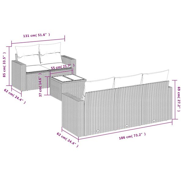 vidaXL Salon de jardin avec coussins 6 pcs marron r&eacute;sine tress&eacute;e