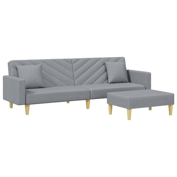vidaXL Canap&eacute;-lit &agrave; 2 places avec oreillers et repose-pied gris clair