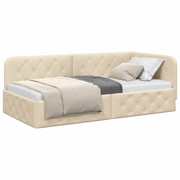 vidaXL Cadre de lit d'angle avec t&ecirc;te de lit Cr&egrave;me 100 x 200 cm tissu