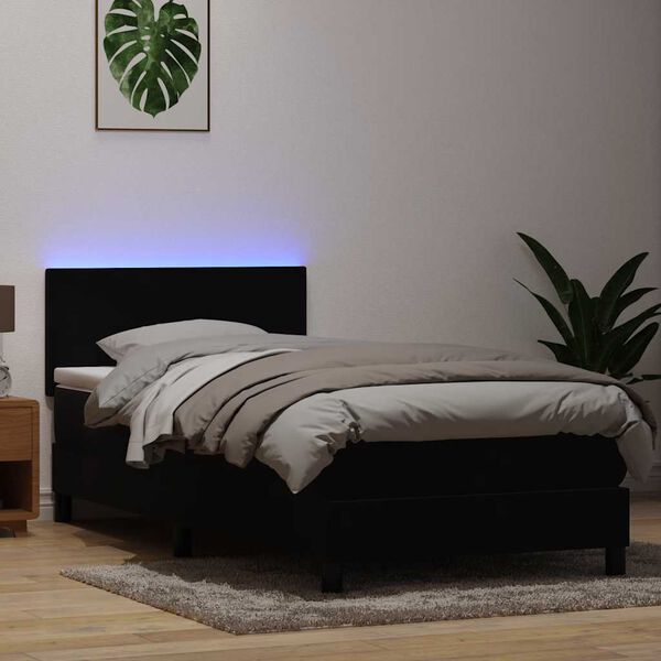 vidaXL Sommier &agrave; lattes de lit avec matelas et LED noir 100x220 cm velours