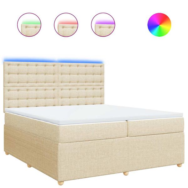 vidaXL Sommier &agrave; lattes de lit avec matelas Cr&egrave;me 200x200 cm Tissu
